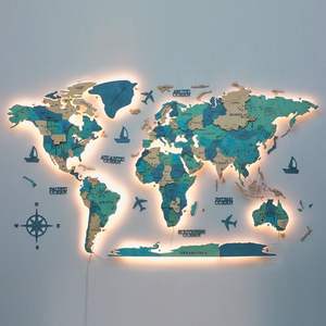 Gran Mapa del Mundo de Madera con Luz LED para Decoración de Pared, Artículo de Decoración 3D para el Hogar, Regalo Exquisito, Adecuado para Entusiastas de los Viajes - Product Image 6