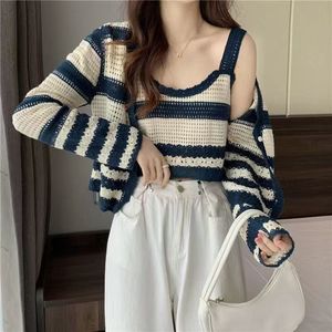 Women's Striped Knitted Top Niche Pure Desire Chic Summer Autumn Sling Two-Piece Set Casual Style Hot <strong>Girl</strong> Short Design - Product Image 6