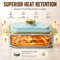 Plat de service isotherme grand format 6L avec couvercle rotatif, idéal pour servir le roti, garde les aliments chauds ou froids, parfait pour les fêtes en famille