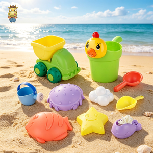 Lot de 10 jouets de plage en PE souple : camion benne, seau, moules de canard, poisson, baleine, étoile, arrosoir – Jouets d'extérieur pour enfants pour bac à sable - Product Image 2