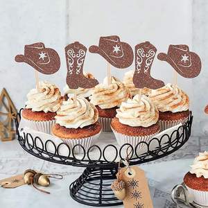 Adornos para Cupcakes de Vaquero, Sombreros y Botas de Vaquero con Brillantina, Decoración para Cupcakes para Fiestas Temáticas del Oeste, Baby Shower, Cumpleaños de Niños - Product Image 3