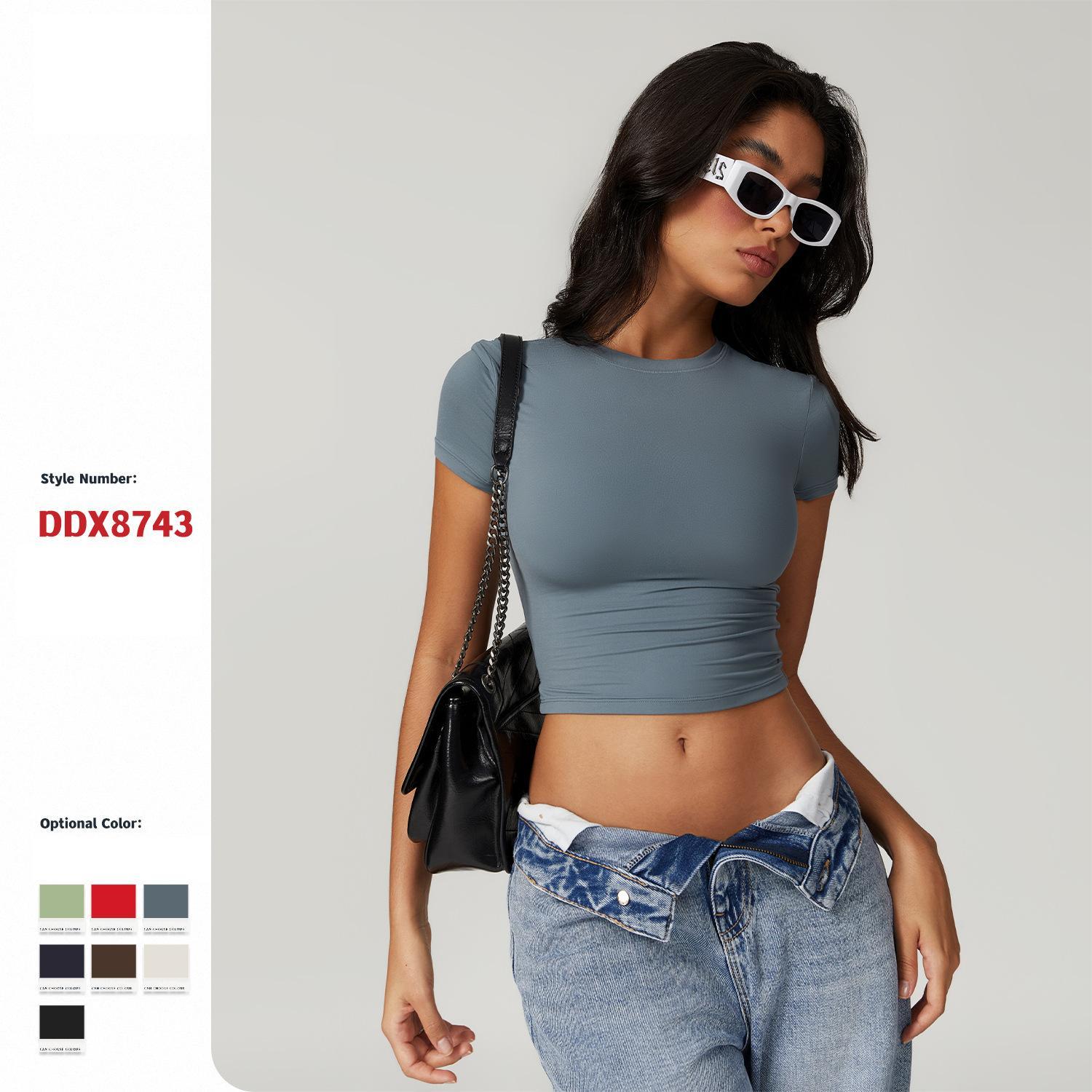 Casual and Versatile Tight Fitting Quick Drying Fitness Top Yoga Clothes Running Pilates Sports T-shirt Short Sleeved Crop Top