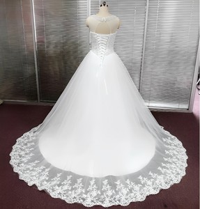 Prix usine A-ligne Robe De Mariée De Luxe Dentelle Strass Etage Longueur Sans Manches Broderie Robes De Mariée Robe De Novia - Product Image 2