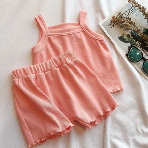 Set Estivo da Casa per Ragazze in Due Pezzi, Versione Coreana <span class=keywords><strong>Trendy</strong></span>, Tinta Unita, Traspirante in Poliestere/Cotone, <span class=keywords><strong>Abbigliamento</strong></span> con Canotta - Product Image 2