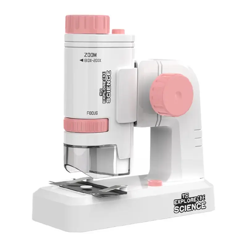 Mikroskop Kit Lab LED Microscope, mainan anak-anak hadiah mikroskop halus dengan tempat ponsel simulasi Sains