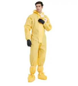 Disposable type 3/4/5/6B yellow color chemical non-woven PP PE foiled fabric strengthened safety clothing workwear coverall