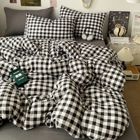 Parure de lit haut de gamme 4 pièces en gaze double couche, jacquard rayé, mousseline, toutes saisons, écologique, respirante, douce et réactive