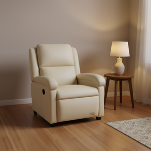 Sillón Reclinable de Cuero Sintético Crema para el Hogar, Mueble Contemporáneo para Sala de Estar con Respaldo Ajustado y Brazos Acolchados - Product Image 2