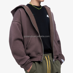 Fabricant de sweats à capuche zippés personnalisés pour hommes, épais, 100% coton, coupe carrée, double fermeture éclair, avec impression en relief, en molleton, vierges - Product Image 4
