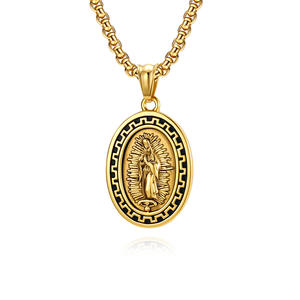 Virgin Mary Pendant Necklace Men's Titanium Steel Oval Religious Charm Gift Jewelry Fashion <b>Chain</b> Street Style Punk Look - Product Image 1