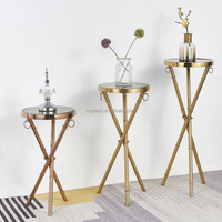 Lot de 3 supports de vase ronds en marbre avec plateau doré en acier inoxydable, présentoir à fleurs et plantes, meuble décoratif pour villa et salon