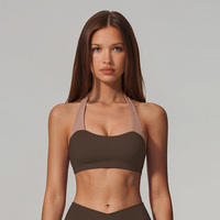 Soutien-gorge de sport et de yoga pour femme, brossé, dos halter, color block, avec maintien, pour Pilates, gym et entraînement