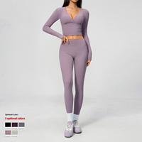 Ensemble d'entraînement personnalisé pour femme à faible MOQ – Haut à manches longues anti-transpiration et leggings effet seconde peau – Ensemble de sport 2 pièces doux et confortable