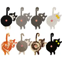 Cat Butt Crochet Coaster Minuman Kucing Lucu, Tikar Bentuk Pantat Menyerap Hewan Peliharaan untuk Cangkir Kopi Cangkir Mug Kucing Butt Coaster