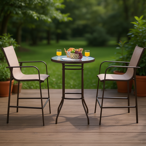 Ensemble de meubles de bar de patio extérieur, 3 pièces, table ronde en métal et chaises pour divertissements en plein air - Product Image 2