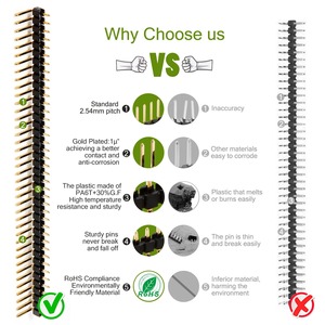 40 Pin ad angolo retto maschio 2.54mm di testa a fila singola 90 gradi connettore ad ago placcato in oro per <span class=keywords><strong>Arduino</strong></span> PCB lampone - Product Image 4