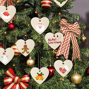 Etiquetas de madera en forma de corazón, 10 unidades, con cuerda de cáñamo, para decoraciones artesanales de Navidad y San Valentín - Product Image 2