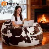 OTAUTAU Housse de pouf moderne en fausse fourrure d'hiver 4/5 pieds, convertible en lit, inclinable, avec rangement, housse amovible DD163 sans rembourrage
