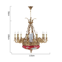 Chandelier en forme de bougie d'ange, décoration en Bronze avec douze bras, de style italien Antique, grande couverture rouge en céramique