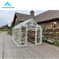 Serre de jardin extérieure, serre à entrée directe, deux aérations, une porte battante, serre en aluminium et verre