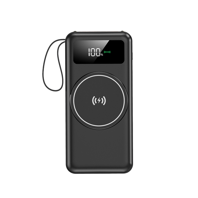 2026 Hot Selling Slim Wireless Power Bank 20000mah LED Display Fast Charging Built in Cable Powerbank With Lanyard Flashlight