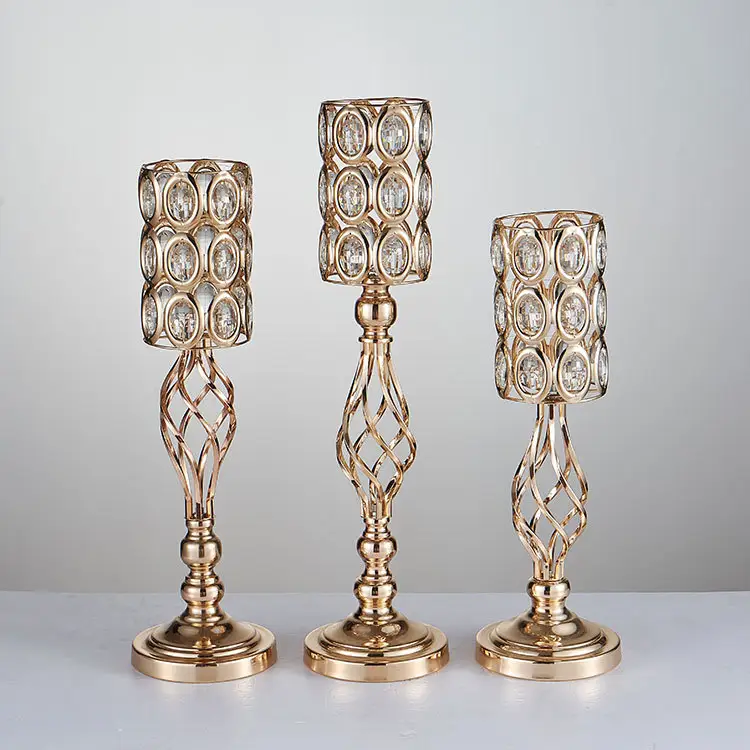 Metal Iron Gold Crystal Beads Flower Stand Vases Wedding Party Table Centerpieces tall wedding flower vase centerpiece