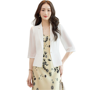 White Three Quarter Sleeve Blazer Women Fitted Waist Elegant Ol Style Suit Set Spring Summer 2026 - Product Image 5