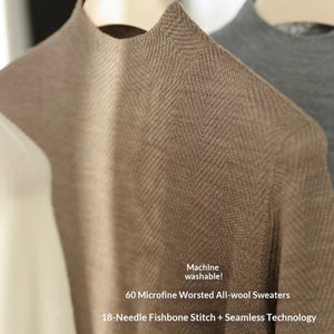 Suéter de Mujer de Manga Larga, Cuello con Botones Vintage, Sin Costuras, Adelgazante, Tejido a Mano con Viscosa/Poliéster Ultrafino, con Cierre - Product Image 1