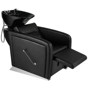 Modern Semi-reclining Thai Stainless Steel Adjustable Shampoo <b>Bed</b> for Hair Salons With Black Armrests and Ceramic Basin - Product Image 5
