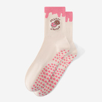 Chaussettes de Pilates en coton rose de qualité supérieure avec broderie de donuts, antidérapantes, personnalisées, pour femmes