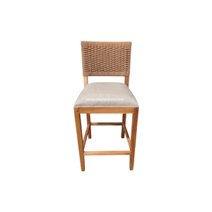 Solid Wood <b>Bar</b> Chair Upholstered Seat Woven Back Counter Stool for Restaurant Cafe Home <b>Bar</b> - Product Image 1