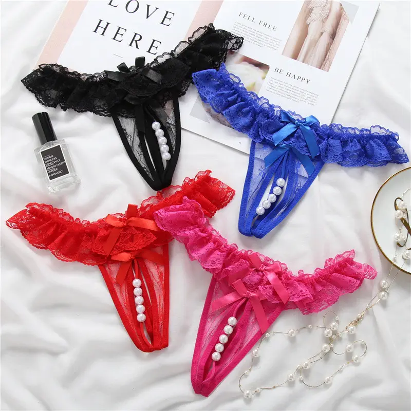 Zzyup 1N đồ lót phụ nữ ren tóm tắt ngọc trai beading Panties cho quan hệ tình dục mở thongs g Strings đồ lót trong suốt