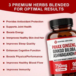 Richtek Özelleştirilmiş Helal Kore Kırmızı <span class=keywords><strong>Ginseng</strong></span> Kapsülleri, Enerji Performansı ve Odaklanma için Vegan Kapsüller - Product Image 3