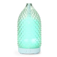 Nuevo Difusor de Aromaterapia de Vidrio con Patrón de Diamantes en Relieve, 100 ml, Humidificador, Florero, Luz Nocturna, Ultrasónico para el Hogar