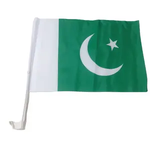 Nouveau design taille personnalisée 12x18 pouces Pakistan Polyester fenêtre de voiture drapeau de pays national avec grand poteau en plastique en gros