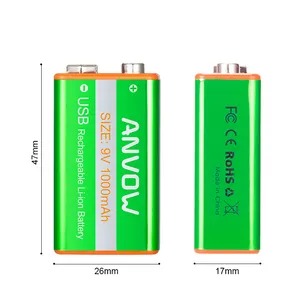 Chargeur de batterie rechargeable USB, batterie 9V pour multimètre, de haute qualité