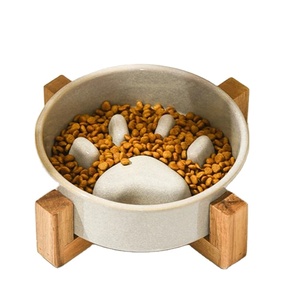 Sunshine Pet 2023 yeni süblimasyon kedi maması besleme renk sır hiçbir dökülme seramik yavaş besleyici köpek kase ile ahşap tutucu - Product Image 1