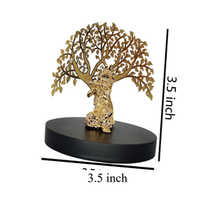 Puissante statue d'idole Hanumanji placée sous un arbre artisanal en métal de couleur dorée en petite taille pour la maison Temple Decor Puja Room - Product Image 2