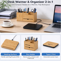 Tasse à café chauffante multifonctionnelle en bambou et bois et support pour stylos, machine tout-en-un avec outil de rangement parfait pour les bureaux