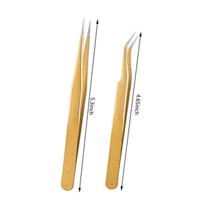 Pinzas para extensiones de pestañas multicolor, pinzas de acero inoxidable japonés color dorado con etiqueta privada - Product Image 2