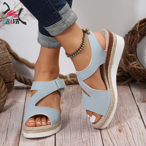 Sandalias de cuña deportivas de moda con plataforma blanca y tacón alto para mujer, estilo gladiador, con parte superior de PU - Product Image 2