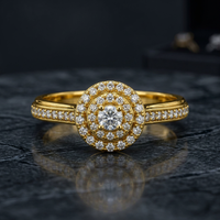 Bague de fiançailles Gourik SDR013 en laiton plaqué or avec moissanite créée en laboratoire, double rangée pavée, taille brillante, avril
