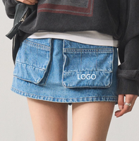 ODM OEM nouveau Vintage taille basse Mini Jean jupe Shorts décontracté été Style solide Denim délavé droite Silhouette Cargo poches