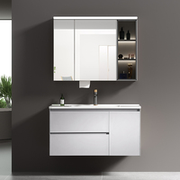 Meuble-lavabo de salle de bain moderne et minimaliste avec robinet flottant, miroir intelligent, vasque en céramique et armoire étanche pour appartements, hôtels, hôpitaux