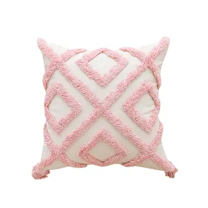 Capa de almofada tufada com borlas para decoração de casa boêmia bordada coração amor rosa nova tendência de 2024