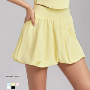 Rok Tenis Pinggang Tinggi Bernapas 2 in 1 dengan Celana Pendek Terpadu, Kantong Samping, Model Bubble, untuk Tenis dan Pickleball, Cepat Kering, untuk Wanita - Product Image 1