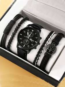 <span class=keywords><strong>Montre</strong></span> à Quartz de Luxe pour Hommes, Ensemble Bracelet en Cuir, Grand Cadran Numérique, Accessoires de Mode Masculins - Product Image 3