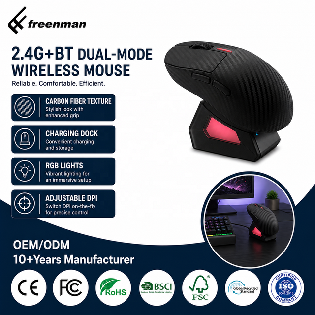 OEM ODM Custom Carbon Fiber Ultra Lightweight Wireless Gaming Mouse with Charging Dock 1K Polling Rate