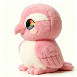 ตุ๊กตานกสีชมพูน่ารักแบบกำหนดเองได้ ตุ๊กตาขนนุ่มฟู ตาสีรุ้ง นกนั่งท้องขาว - Product Image 2