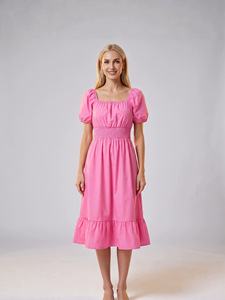 Nouvelle Robe Longue Unie Élégante Style Européen et Américain 2026 à Col Carré, Manches Lanterne, Taille Volantée et Coupe Trapèze pour Femme Grande Taille - Product Image 6